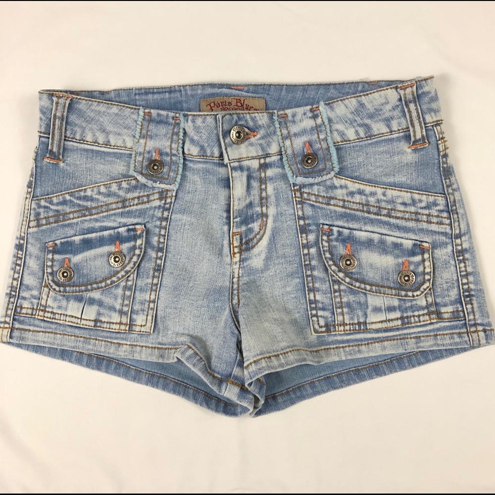 Paris Blues light wash denim stretch shorts